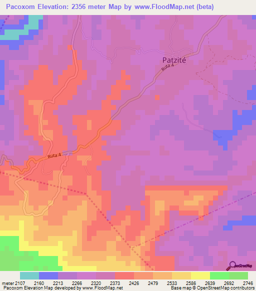 Pacoxom,Guatemala Elevation Map