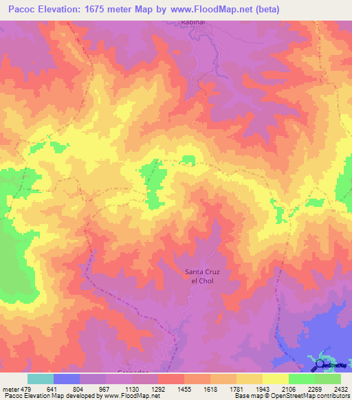 Pacoc,Guatemala Elevation Map