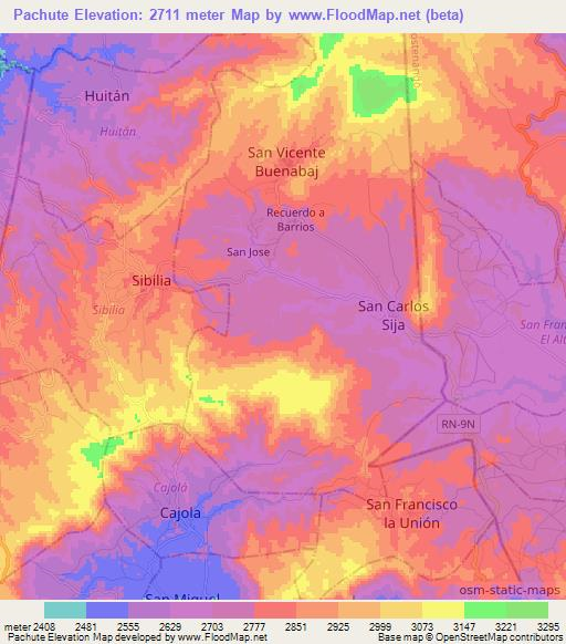 Pachute,Guatemala Elevation Map