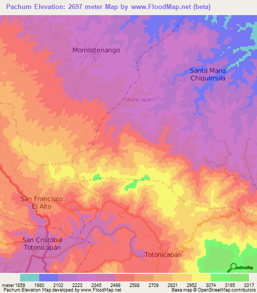 Pachum,Guatemala Elevation Map