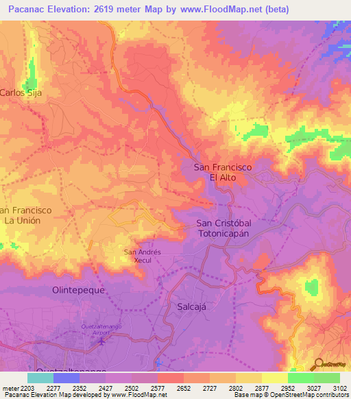 Pacanac,Guatemala Elevation Map