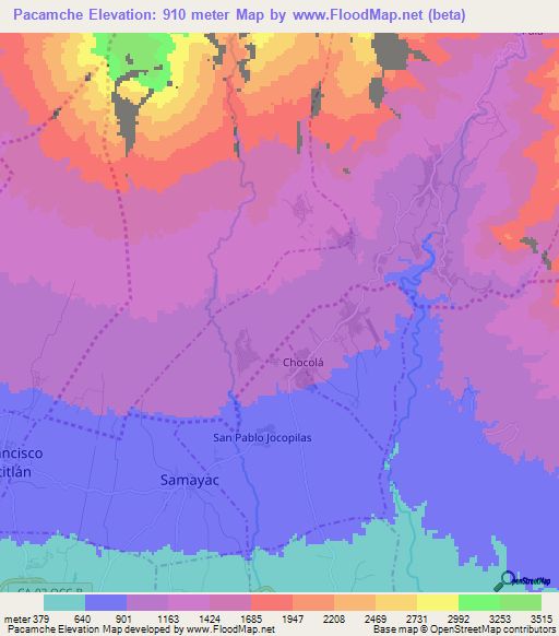 Pacamche,Guatemala Elevation Map