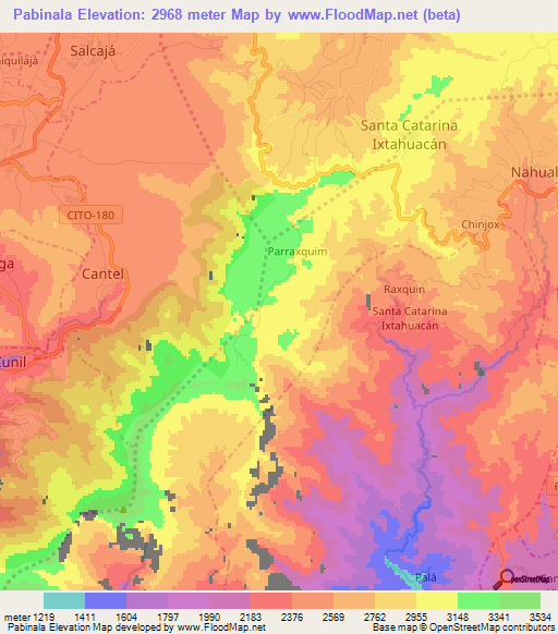 Pabinala,Guatemala Elevation Map