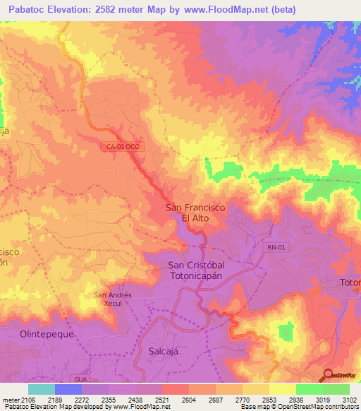 Pabatoc,Guatemala Elevation Map