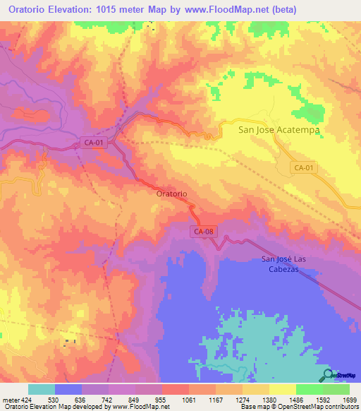 Oratorio,Guatemala Elevation Map