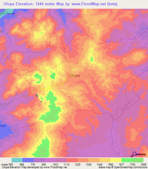 Olopa,Guatemala Elevation Map