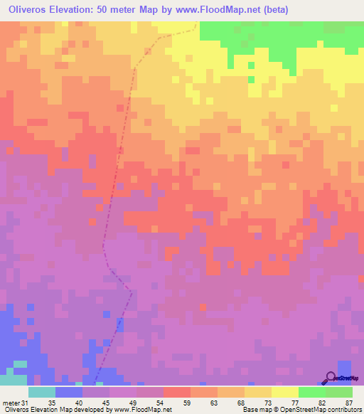 Oliveros,Guatemala Elevation Map