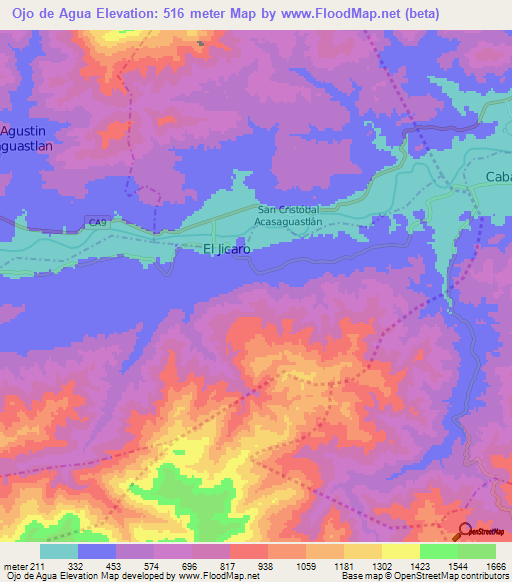 Ojo de Agua,Guatemala Elevation Map