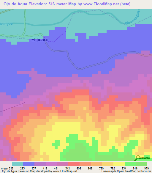Ojo de Agua,Guatemala Elevation Map