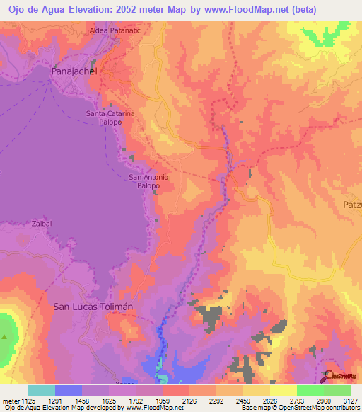 Ojo de Agua,Guatemala Elevation Map