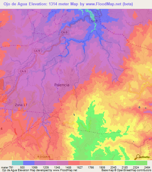 Ojo de Agua,Guatemala Elevation Map