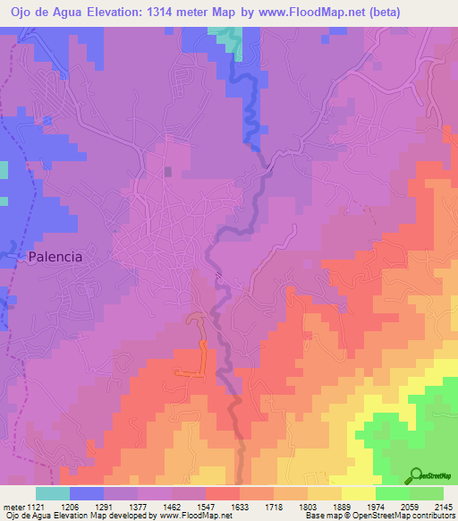 Ojo de Agua,Guatemala Elevation Map