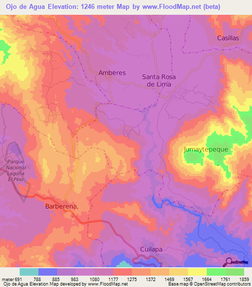 Ojo de Agua,Guatemala Elevation Map