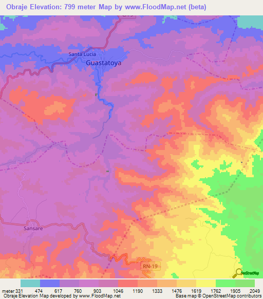 Obraje,Guatemala Elevation Map