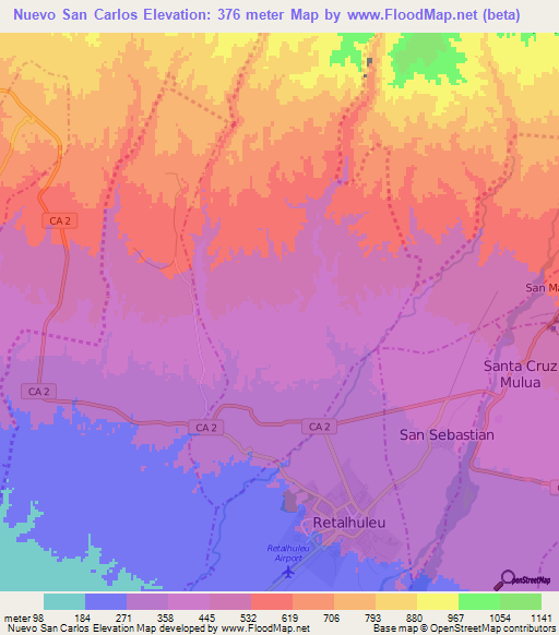 Nuevo San Carlos,Guatemala Elevation Map