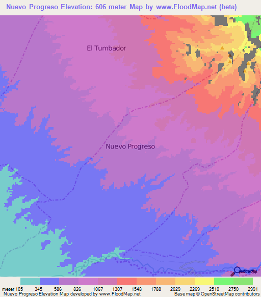 Nuevo Progreso,Guatemala Elevation Map