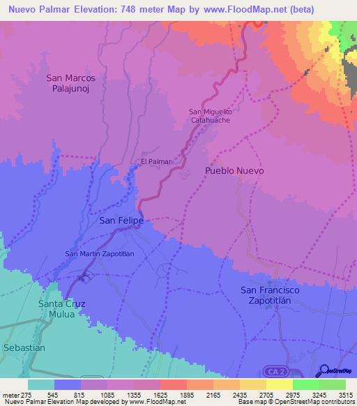 Nuevo Palmar,Guatemala Elevation Map