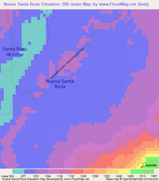 Nueva Santa Rosa,Guatemala Elevation Map