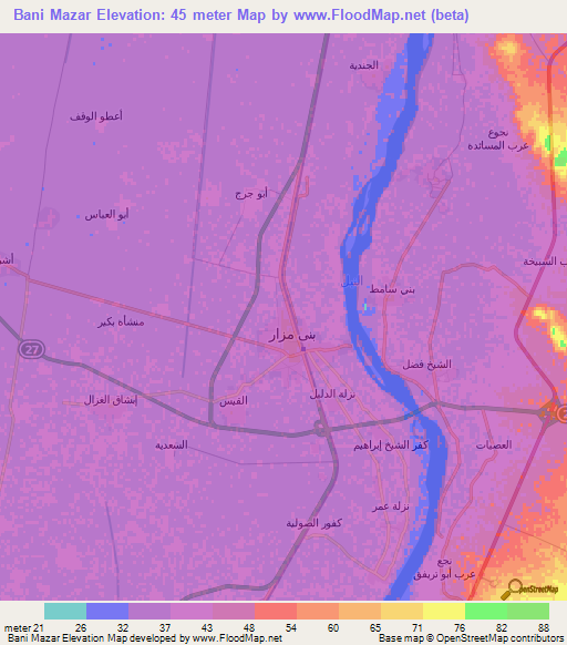 Bani Mazar,Egypt Elevation Map