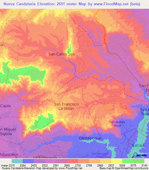 Nueva Candelaria,Guatemala Elevation Map