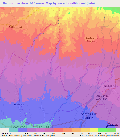 Nimina,Guatemala Elevation Map