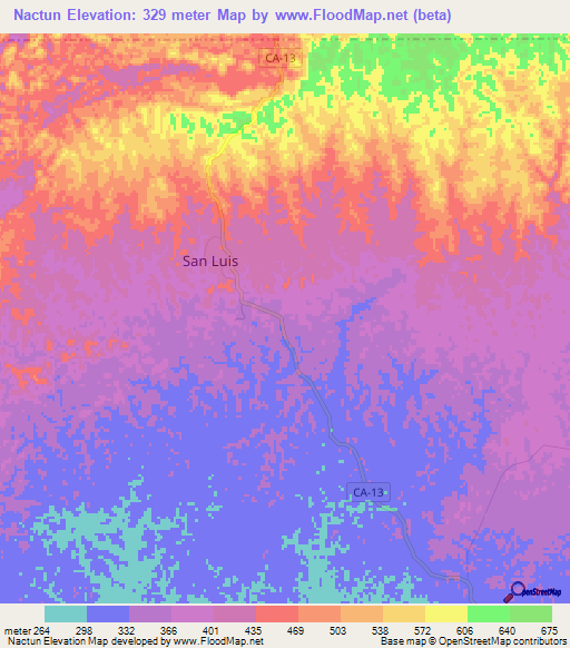 Nactun,Guatemala Elevation Map