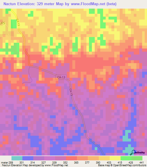 Nactun,Guatemala Elevation Map