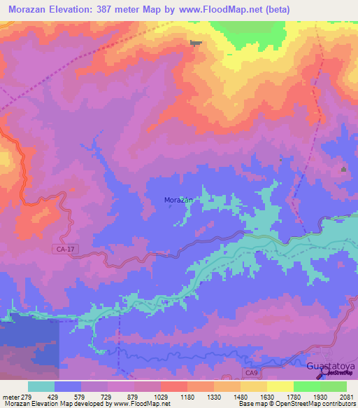 Morazan,Guatemala Elevation Map