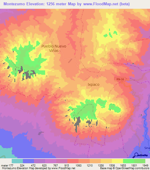 Montezumo,Guatemala Elevation Map