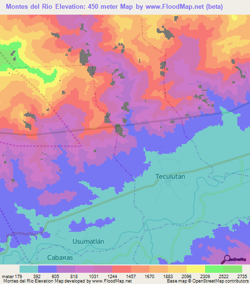 Montes del Rio,Guatemala Elevation Map