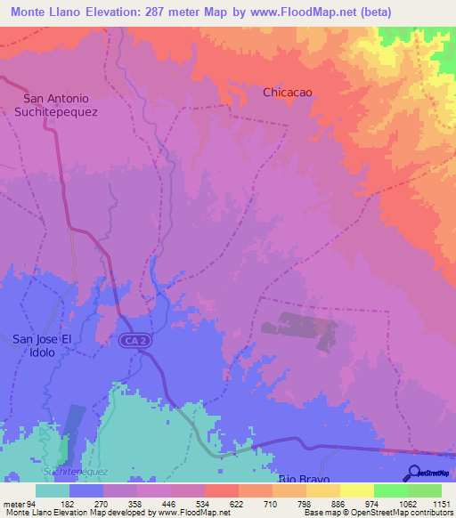 Monte Llano,Guatemala Elevation Map