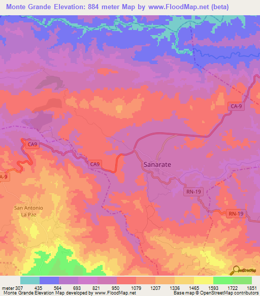 Monte Grande,Guatemala Elevation Map