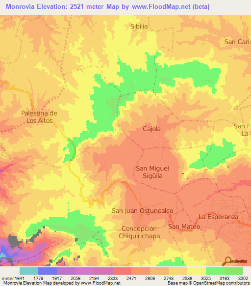 Monrovia,Guatemala Elevation Map