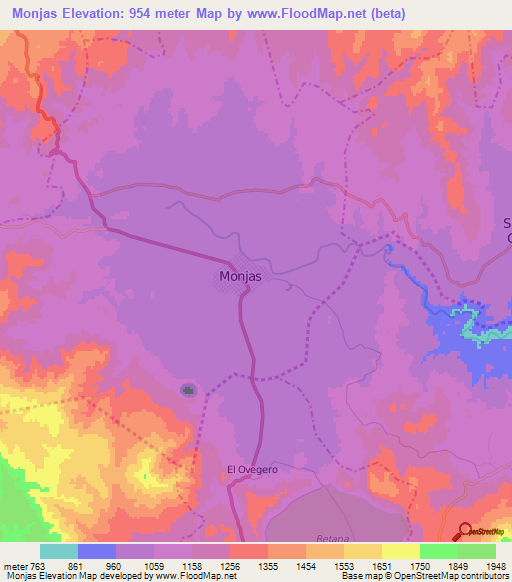 Monjas,Guatemala Elevation Map