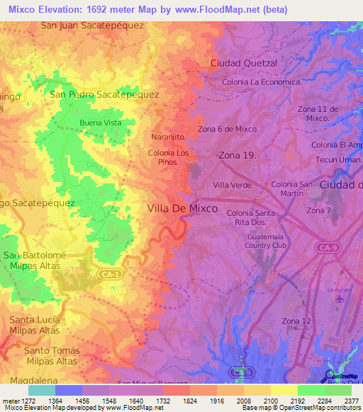 Mixco,Guatemala Elevation Map