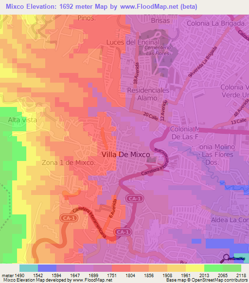 Mixco,Guatemala Elevation Map