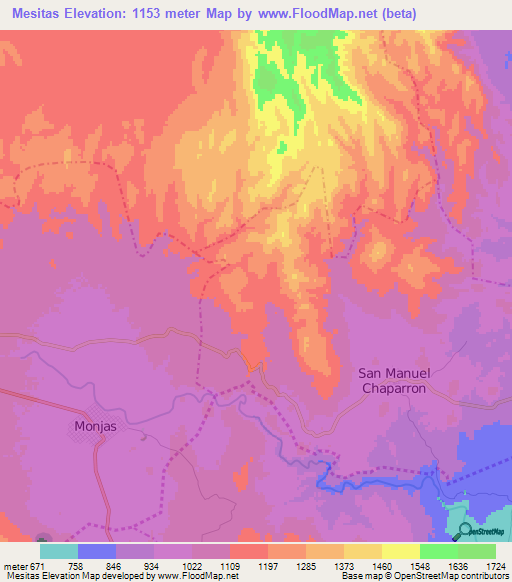 Mesitas,Guatemala Elevation Map