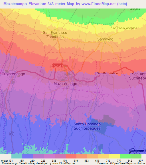 Mazatenango,Guatemala Elevation Map