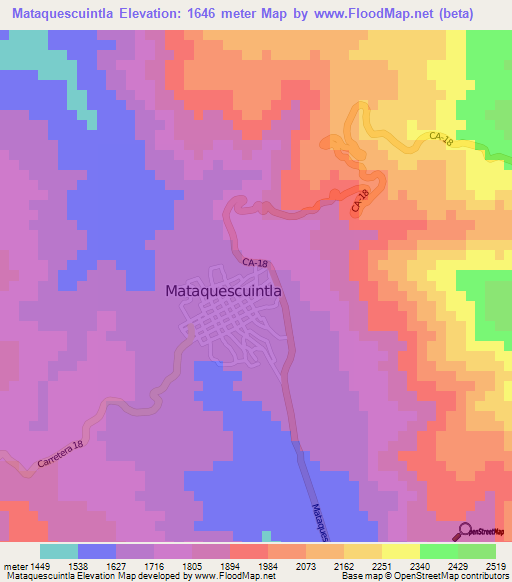 Mataquescuintla,Guatemala Elevation Map