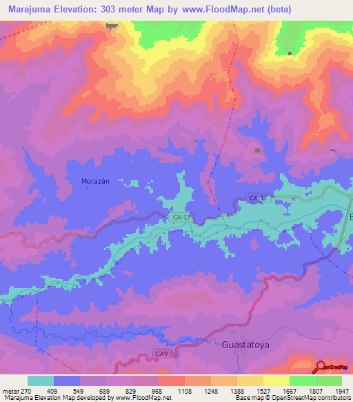 Marajuma,Guatemala Elevation Map