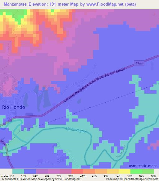 Manzanotes,Guatemala Elevation Map