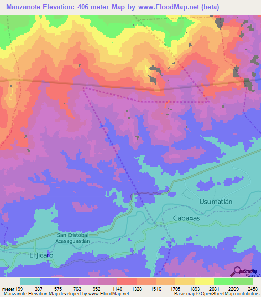 Manzanote,Guatemala Elevation Map