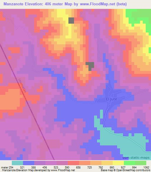 Manzanote,Guatemala Elevation Map