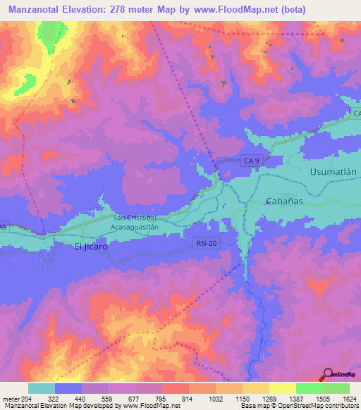 Manzanotal,Guatemala Elevation Map