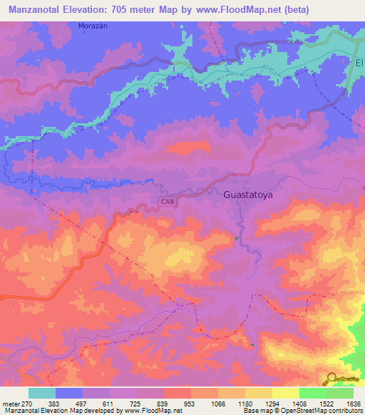 Manzanotal,Guatemala Elevation Map