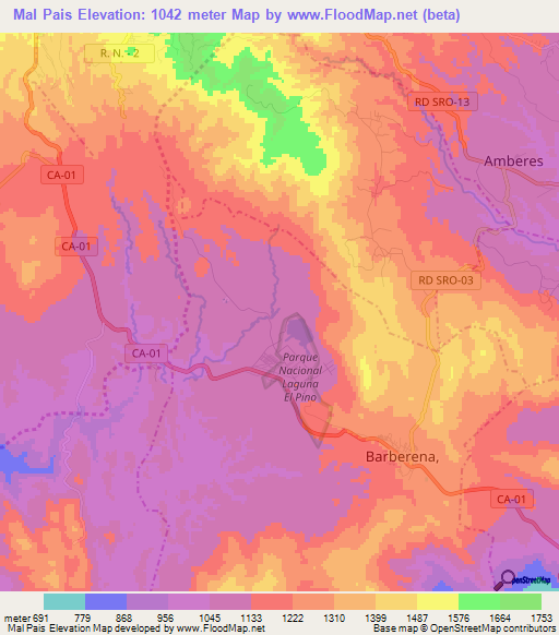 Mal Pais,Guatemala Elevation Map