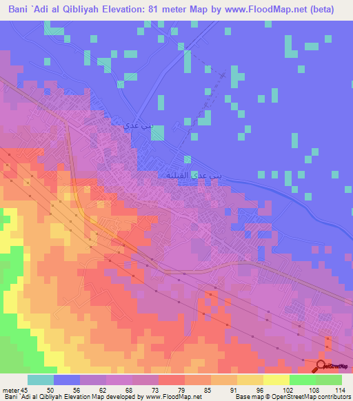 Bani `Adi al Qibliyah,Egypt Elevation Map