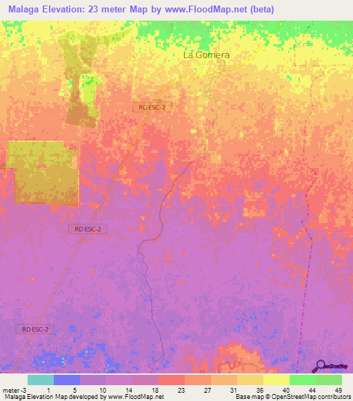 Malaga,Guatemala Elevation Map