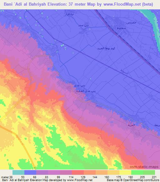 Bani `Adi al Bahriyah,Egypt Elevation Map