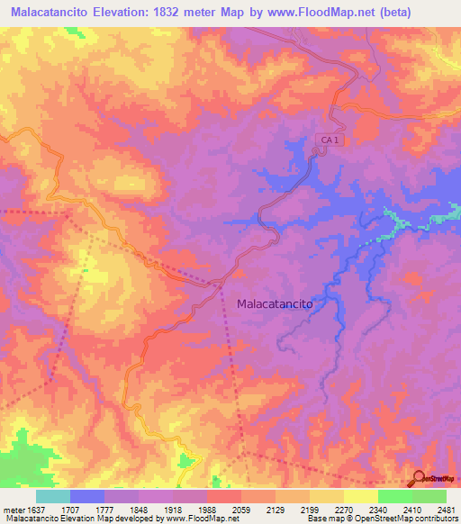 Malacatancito,Guatemala Elevation Map